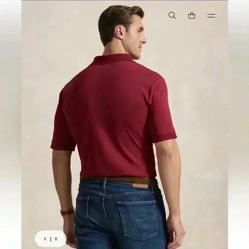 Ralph Lauren Soft Cotton Polo Classic Fit Shirt- Red Burgundy- Size Medium
